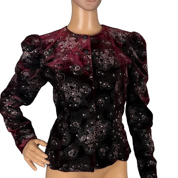 Vintage Scott McClintock Women’s Burgundy Velvet Beaded Embroidered Jacket SZ 4 - Picture 1 of 11